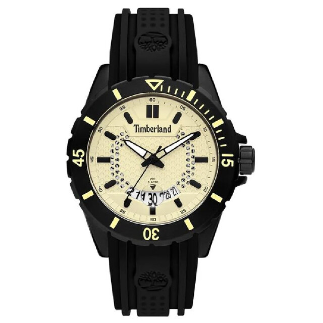 Timberland Siliconen horloge met gele wijzerplaat Timberland Zwarte Siliconen Horloge Met Gele Wijzerplaat large
