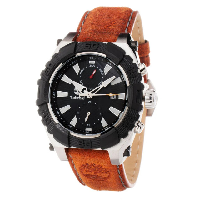 Timberland Leren horloge met zwarte wijzerplaat en datum Timberland Bruin Leren Horloge large