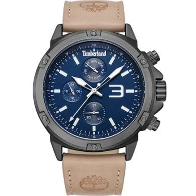 Timberland Leren horloge met blauwe wijzerplaat Timberland Beige Leren Horloge met Blauwe Wijzerplaat large