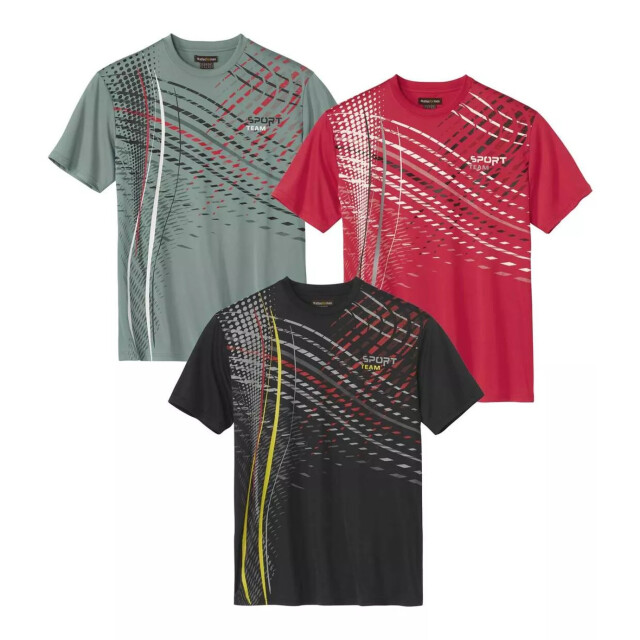 Atlas For Men Heren actief t-shirt (pak van 3) UTAF1367_blackgreencoral large
