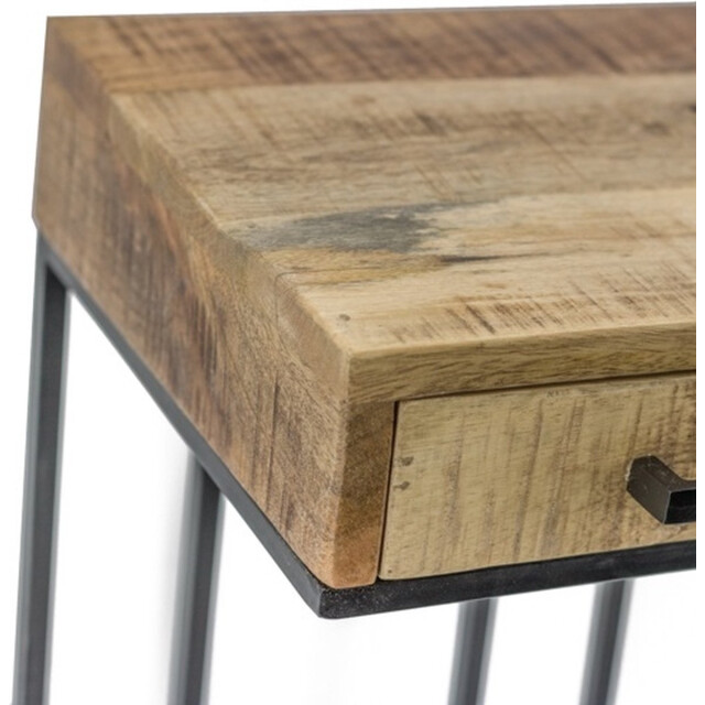 Vtw Living Bijzettafel met lade mangohout industrieel 30 x 30 x 50 cm 3065071 large