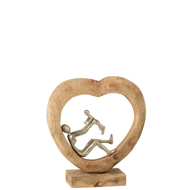 J-Line figuur ouder met kind hart mangohout/aluminium /wit 28x9x30cm 3065601 large