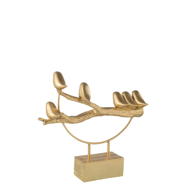 J-Line vogel op tak sokkel resine/metaal goud 35.5x11x33cm 3009531 large