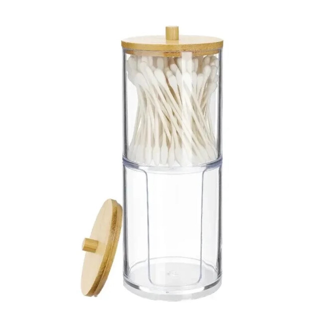 Casa di Elturo Wattenstaafjes / watten schuifjes dispenser bamboe/kunststof – l8 x h18,5 cm 2878674 large