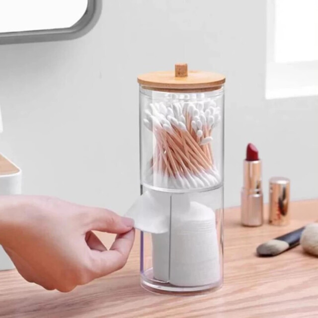 Casa di Elturo Wattenstaafjes / watten schuifjes dispenser bamboe/kunststof – l8 x h18,5 cm 2878674 large