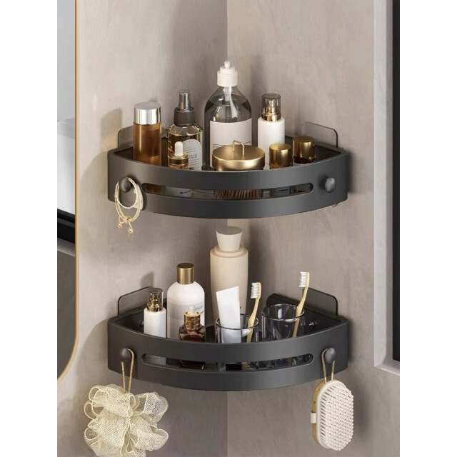 Casa di Elturo Set van 2 badkamer doucherek hoekplank rvs messing zwart 2835183 large
