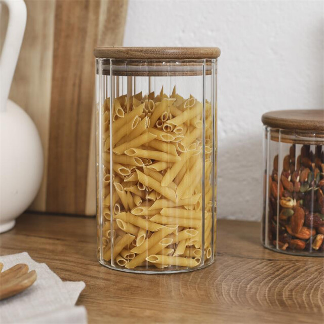 Casa di Elturo Glazen voorraadpot met acaciahouten deksel lines 70 cl luchtdicht 3066250 large
