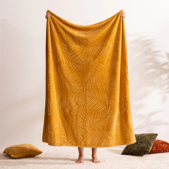 Casa di Elturo Flanellen fleece plaid palm leaf oker – l 125 x 150 cm 2749358 large