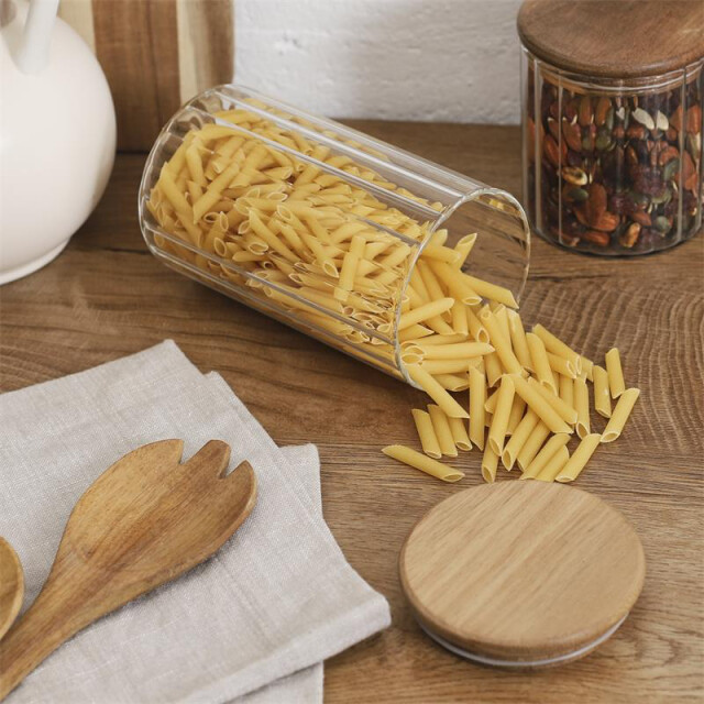 Casa di Elturo Glazen voorraadpot met acaciahouten deksel lines 70 cl luchtdicht 3066250 large