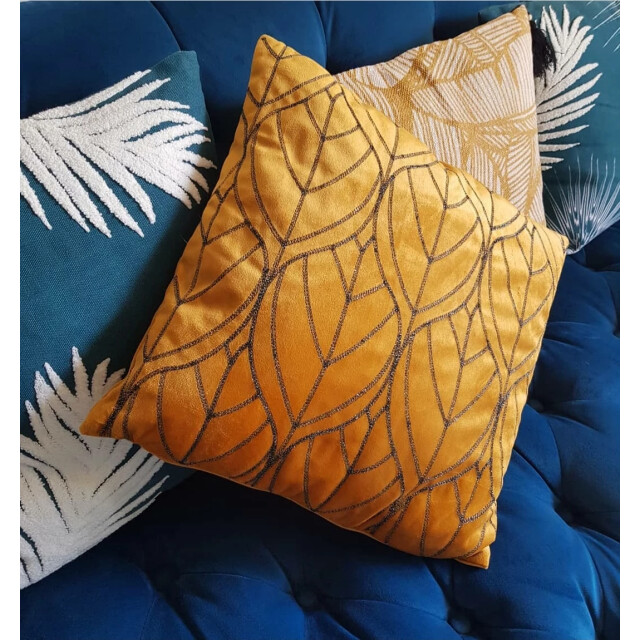 Casa di Elturo Fluwelen kussen leaf oker velvet 40 x 40 cm (incl. vulling) 1358794 large