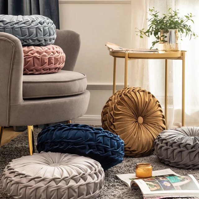 Casa di Elturo Fluwelen kussen ottoman – rond – tijm Ø 38 cm (incl. vulling) 2316211 large