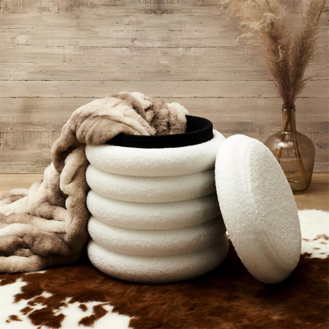 Casa di Elturo Opbergpoef teddy poef donut – beige wit – Ø 37 x h 43,5 cm 3037738 large
