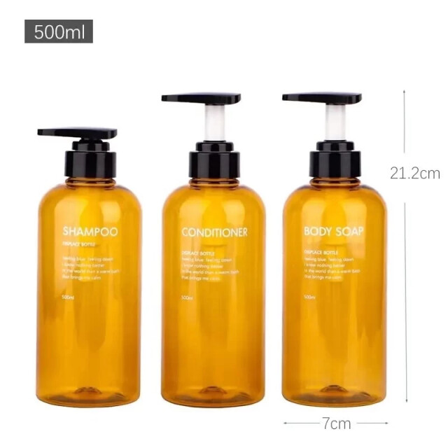 Casa di Elturo Set van 3 navulbare fles met pomp – oker – 500ml – voor shampoo, 2853481 large