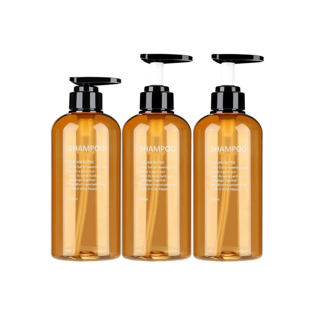 Casa di Elturo Set van 3 navulbare fles met pomp – oker – 500ml – voor shampoo, 2853481 large