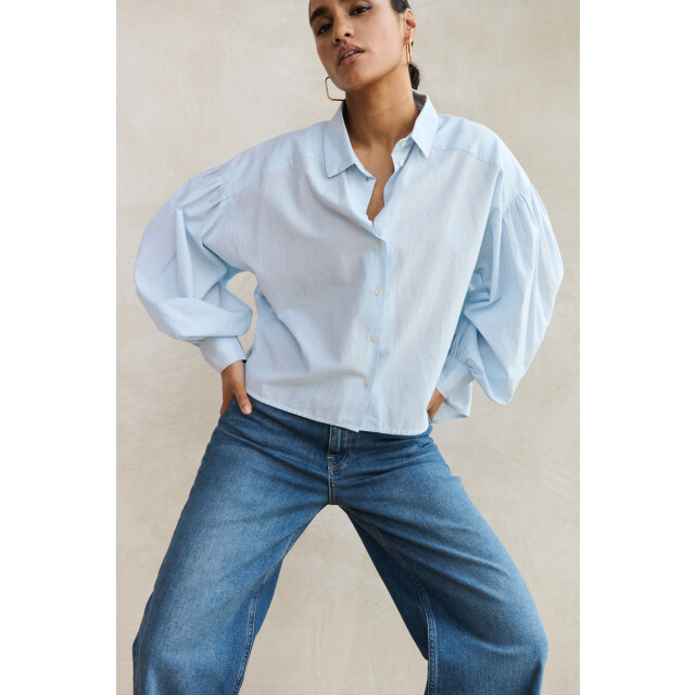 By-Bar Amsterdam sarah short chambray blouse 23512037 light blue 06615.210.0003 large