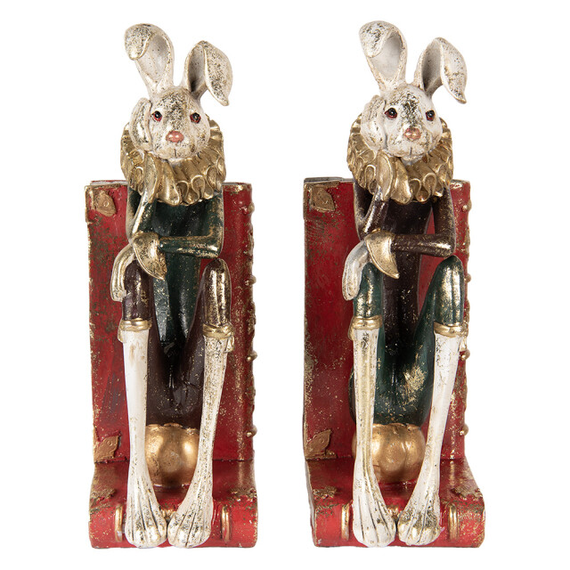 Clayre & Eef Boekensteunen set van 2 konijn 25x11x31 cm rood kunststof 3066711 large