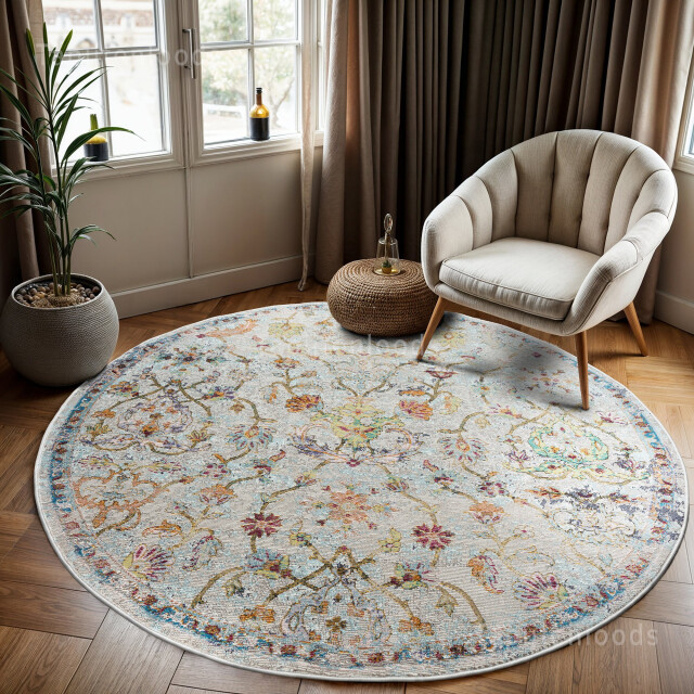 Muratap Picasso sarough vintage rond vloerkleed creme / beige laagpolig- 2438927 large