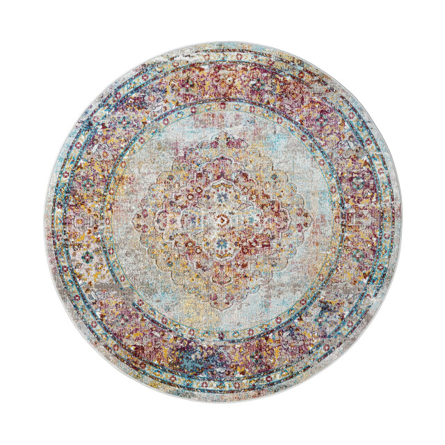 Muratap Picasso keshan vintage rond vloerkleed multi / beige laagpolig- 1130118 large
