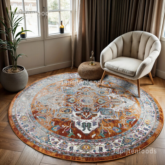 Muratap Picasso castana vintage rond vloerkleed terra / multi laagpolig- 2883946 large