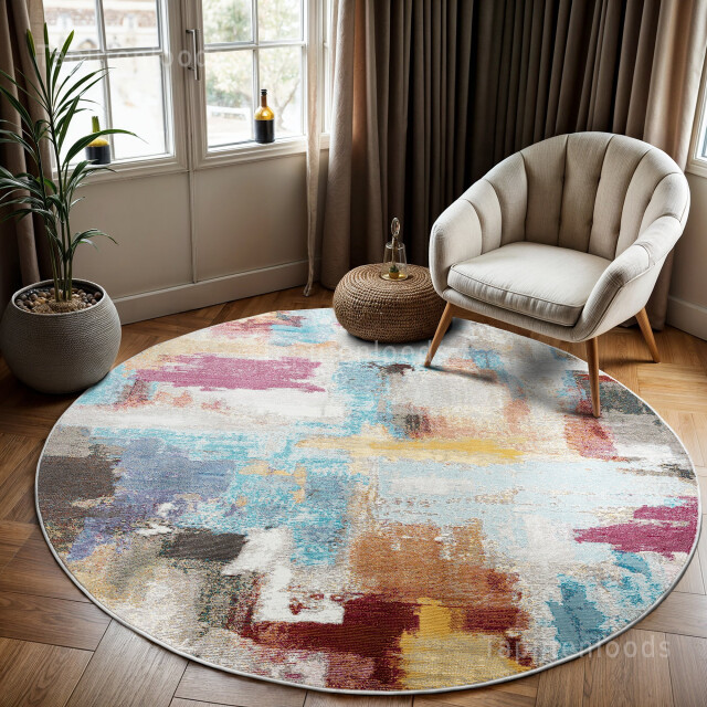 Muratap Picasso artisan vintage rond vloerkleed multi laagpolig- 350 cm 2877806 large