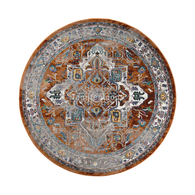 Muratap Picasso castana vintage rond vloerkleed terra / multi laagpolig- 2883946 large