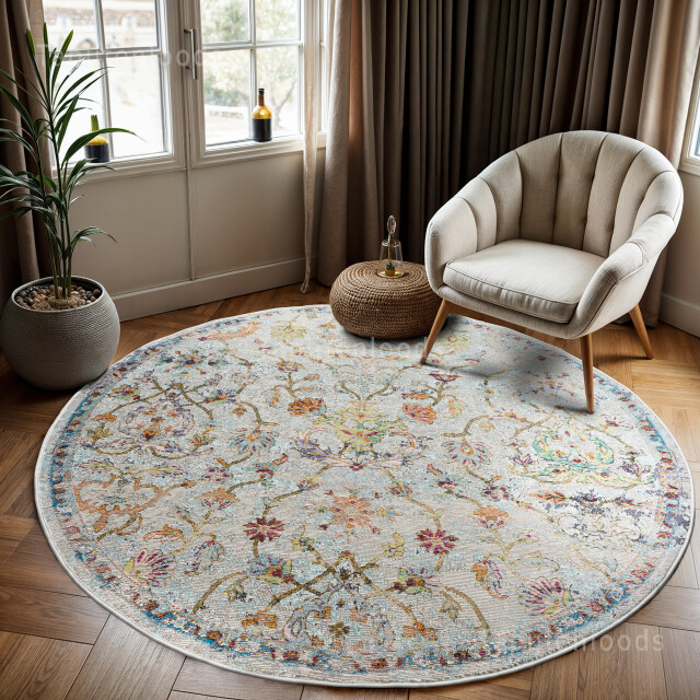 Muratap Picasso sarough vintage rond vloerkleed creme / beige laagpolig- 1130160 large