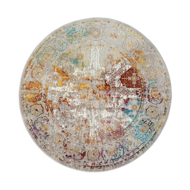 Muratap Picasso feraghan vintage rond vloerkleed multi / beige laagpolig- 2877808 large
