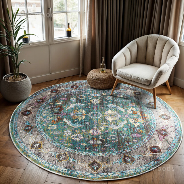 Muratap Picasso pablo vintage rond vloerkleed groen / multi laagpolig- 240 2883955 large