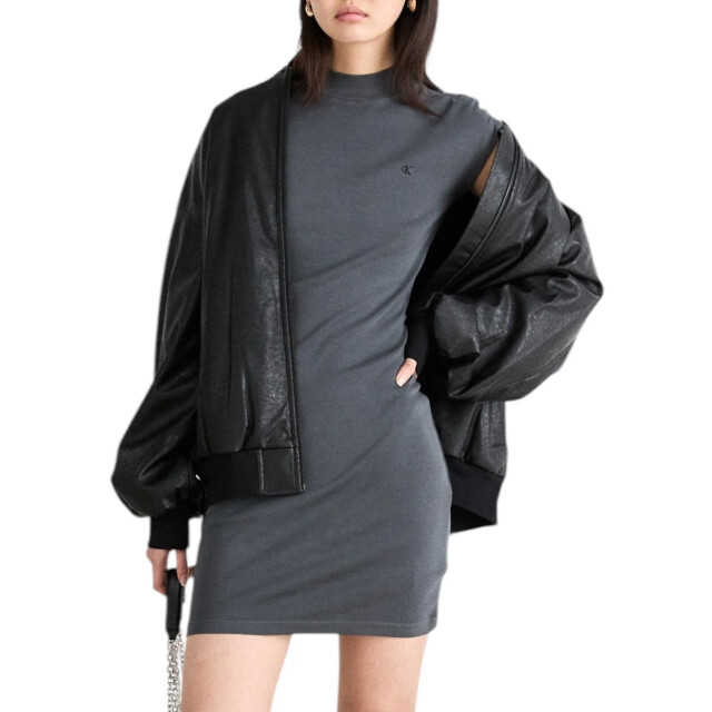 Calvin Klein Grijs gewassen cap sleeve jurk Calvin Klein Jeans Grijs Gewassen Cap Sleeve Jurk large