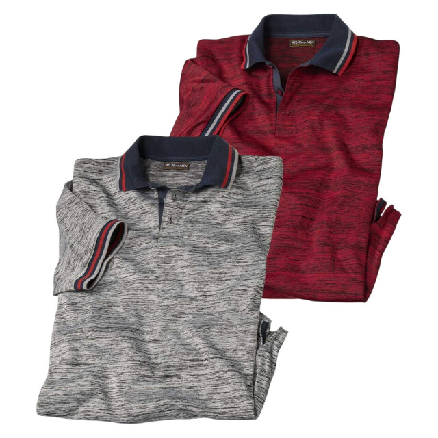 Atlas For Men Heren jersey poloshirt (set van 2) UTAF1930_lightgreyred large
