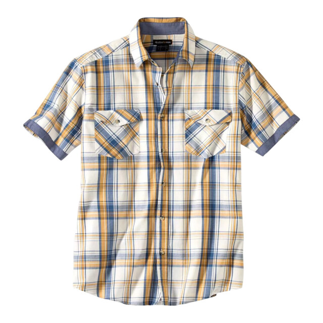 Atlas For Men Heren geruit poplin overhemd UTAF1946_ecrublueochre large