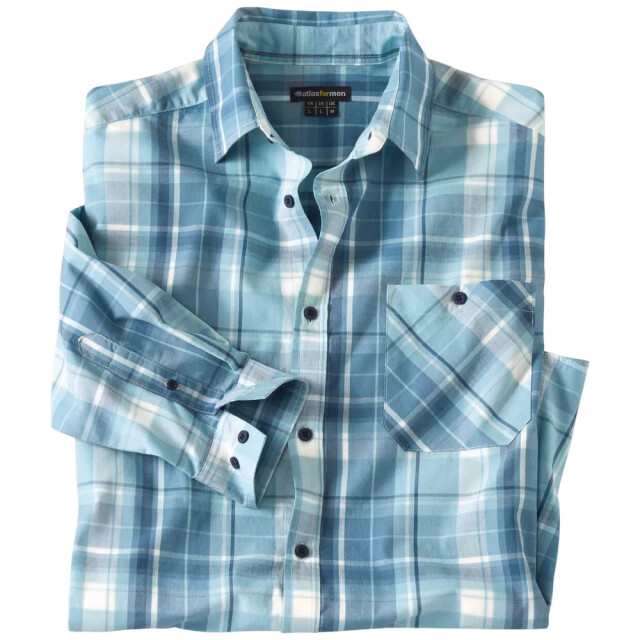 Atlas For Men Heren geruit poplin overhemd UTAF1961_blue large