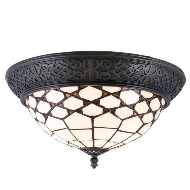 LumiLamp Plafondlamp tiffany Ø 38x19 cm bruin glas halfrond plafonniere 1088567 large