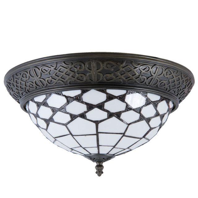 LumiLamp Plafondlamp tiffany Ø 38x19 cm bruin glas halfrond plafonniere 1088567 large