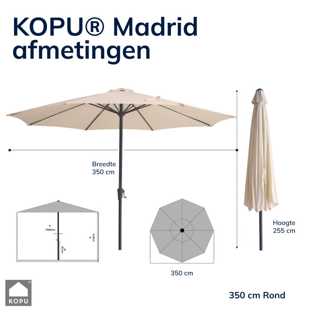 Kopu ® madrid grote parasol rond 350 cm met beschermhoes en parasolvoet - 2939166 large