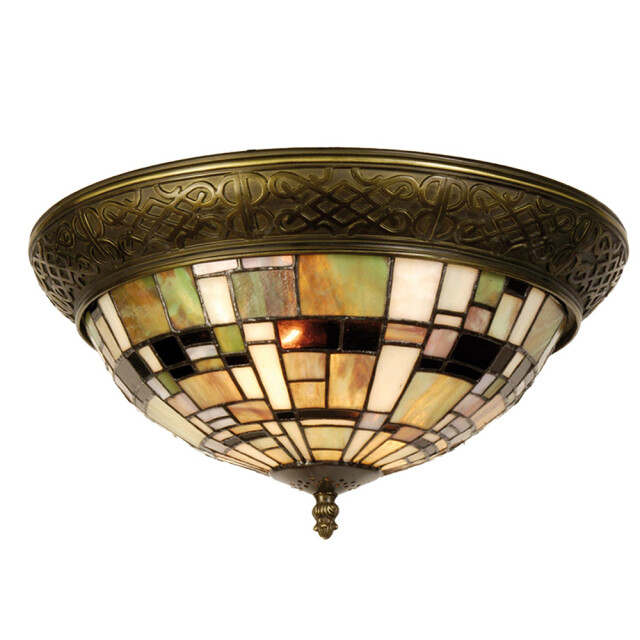 LumiLamp Plafondlamp tiffany Ø 38x19 cm bruin kunststof glas driehoek 1088475 large