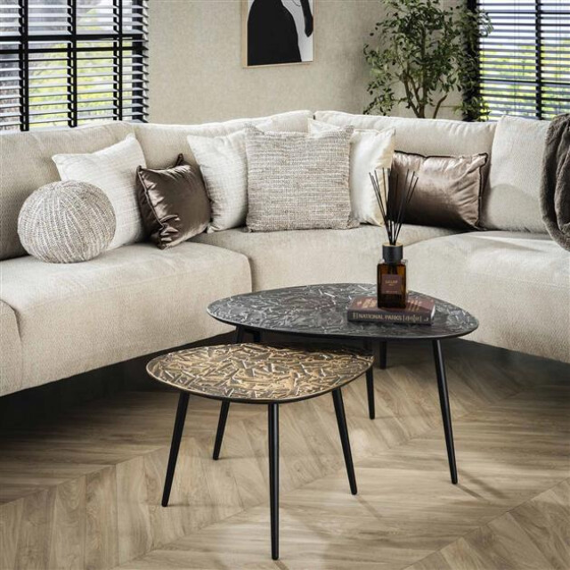 Hoyz salontafel driehoekig patina metal set van 2 3040370 large
