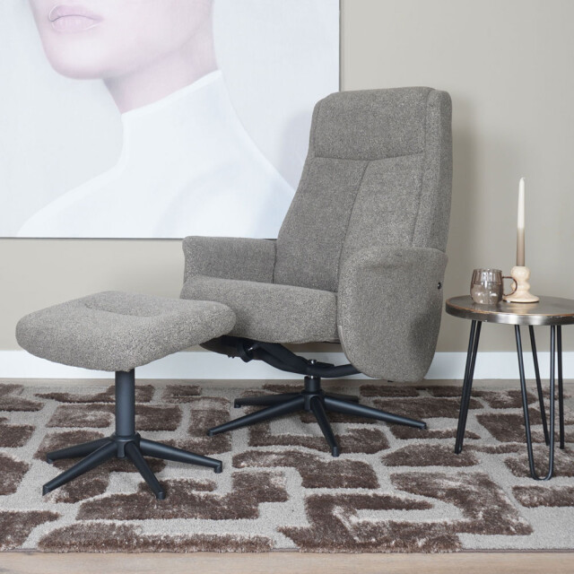 Home67 Relaxfauteuil bindy + hocker bouclé brown 3057063 large