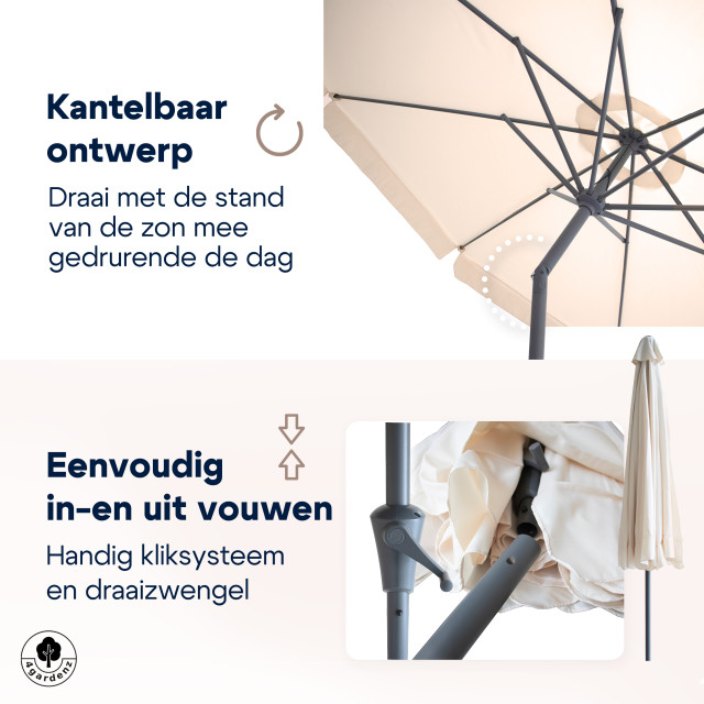 4gardenz ® parasol rond 300 cm met volant kantelbaar creme 3049026 large