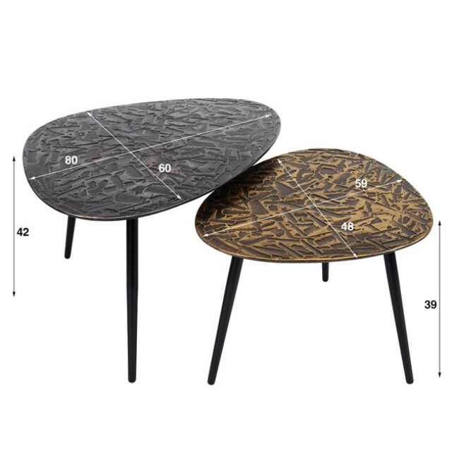 Hoyz salontafel driehoekig patina metal set van 2 3040370 large