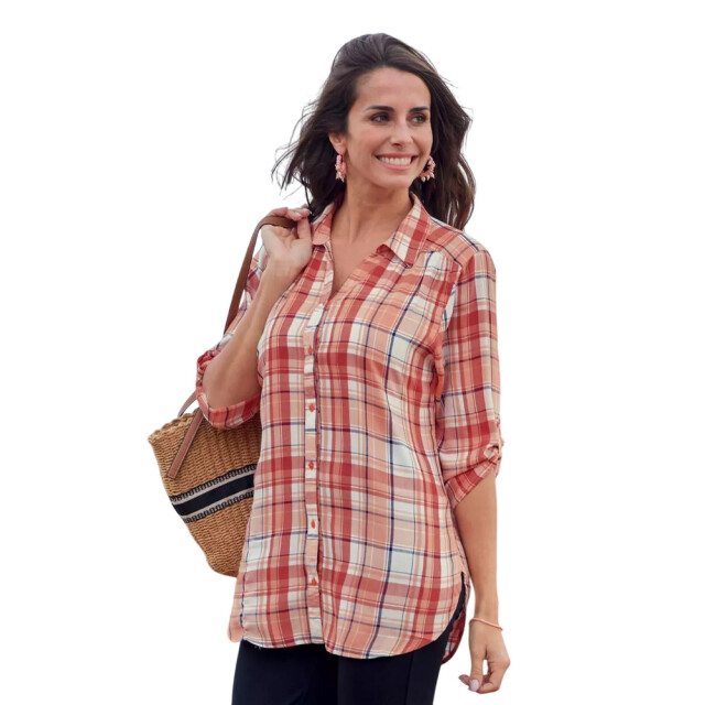 Atlas for Women Dames geruit longline shirt UTAF1980_coralcreamred large