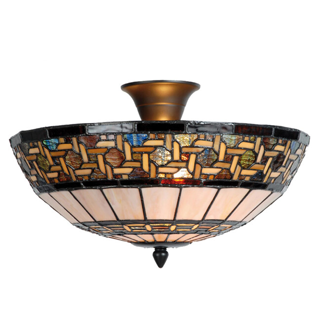LumiLamp Plafondlamp tiffany Ø 40x23 cm beige metaal glas halfrond 1088520 large
