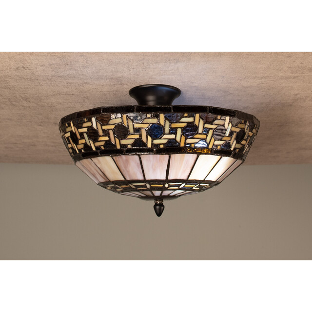 LumiLamp Plafondlamp tiffany Ø 40x23 cm beige metaal glas halfrond 1088520 large