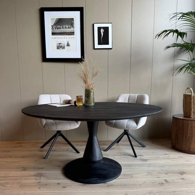 Old Inn Eetkamertafel mango zwart rond 150cm met houten poot 2950329 large
