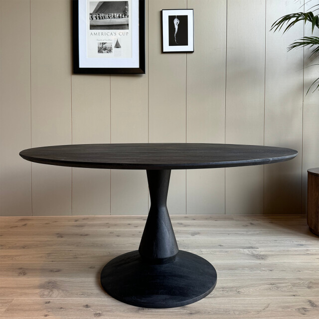 Old Inn Eetkamertafel mango zwart rond 150cm met houten poot 2950329 large