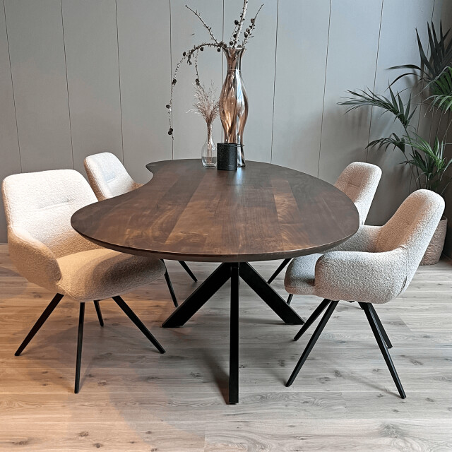 Old Inn Eetkamertafel mango organisch kidney walnoot met spinpoot 2314465 large