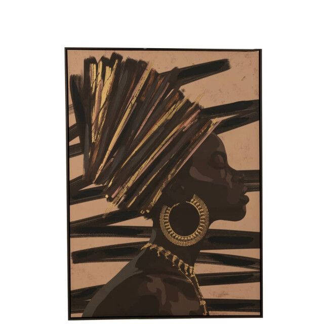 J-Line Kader afrikaanse vrouw strepen hout canvas zwart 30281 large