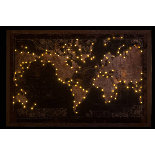 J-Line Kader led batterijen wereldkaart hout canvas zwart 77431 large