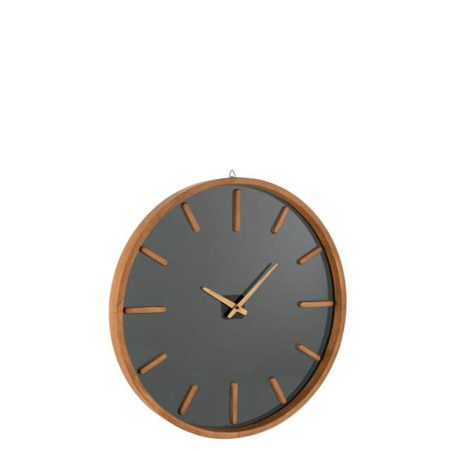 J-Line Wandklok rond hout glas zwart medium 15194 large
