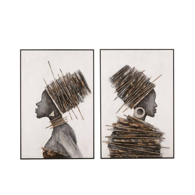 J-Line Schilderij afrikaanse vrouw hout canvas grijs (2-delig) 23582 large